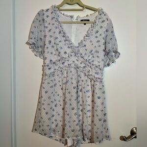 Trixxi White Ruffle Romper With Blue Flowers